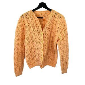 Orange Loose Knit Button Up Cardigan Large